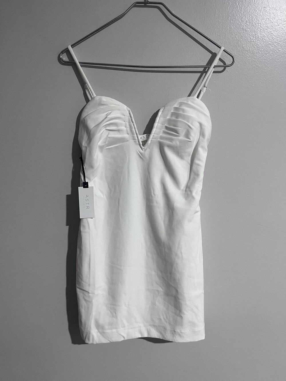 ASTR The Label Dress Womens S White Satin Bodycon Slip Smocked Sweetheart